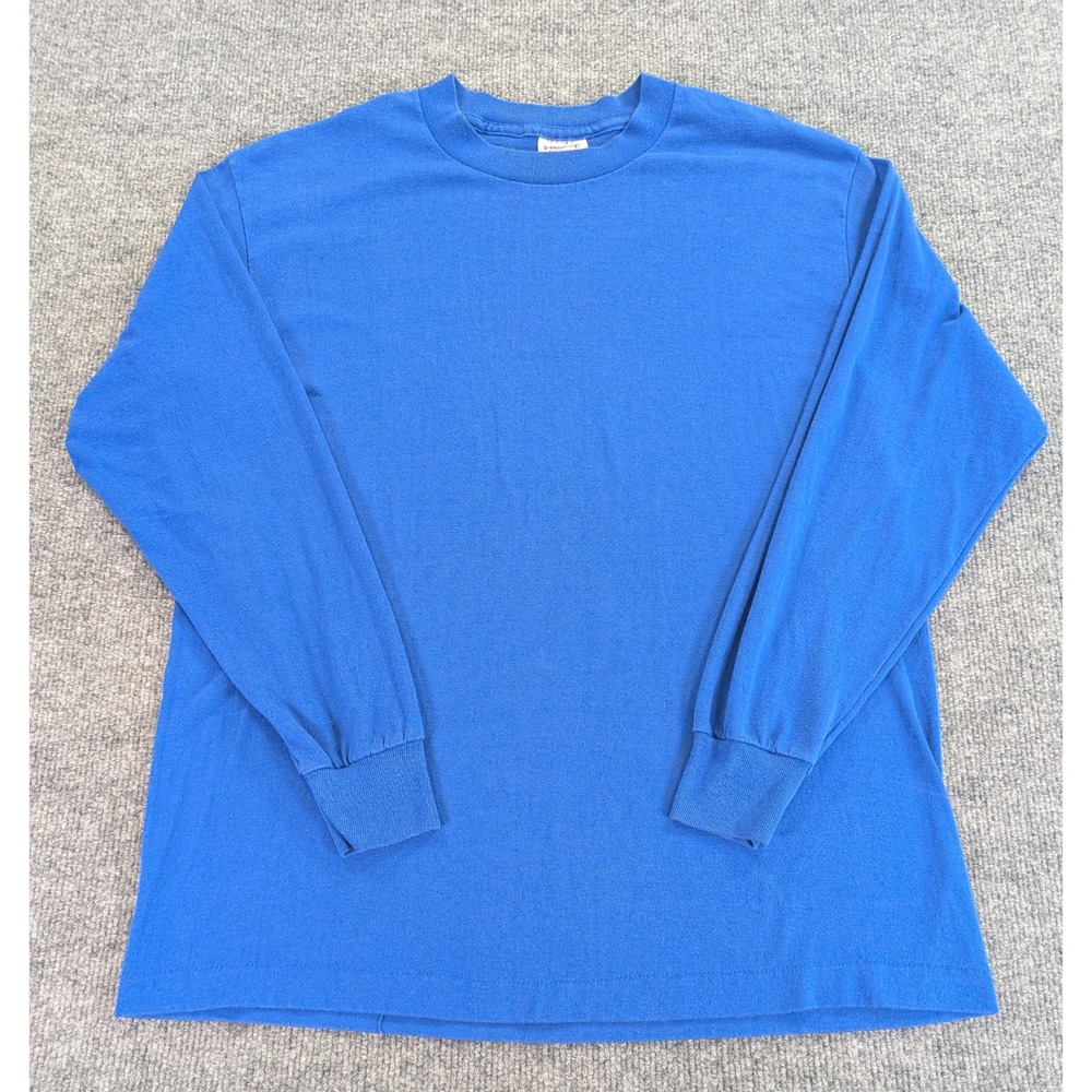 Vintage Tee Jays Hef-T Long Sleeve T-Shirt Blue Made in USA Single Stitch Large